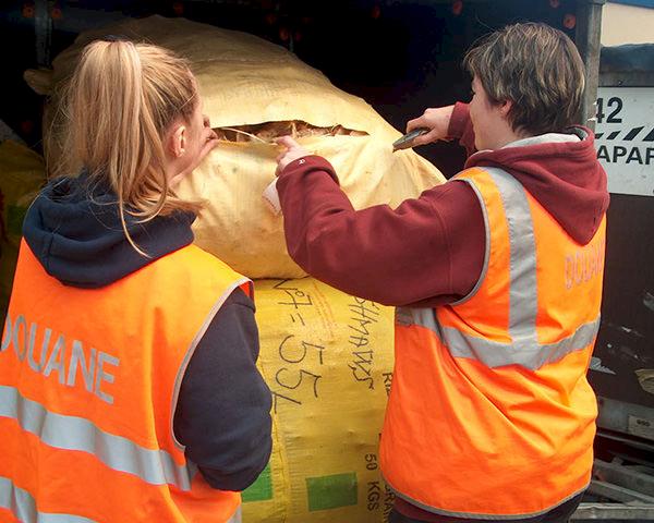 Officials inspect a shipment of dried shark fins at Brussels airport. Photo: Pol Meuleneire, GAD Zaventem