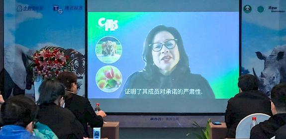 CITES Secretary-General Ivonne Higuero addresses delegates via a video link