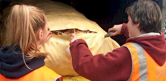 Officials inspect a shipment of dried shark fins at Brussels airport. Photo: Pol Meuleneire, GAD Zaventem