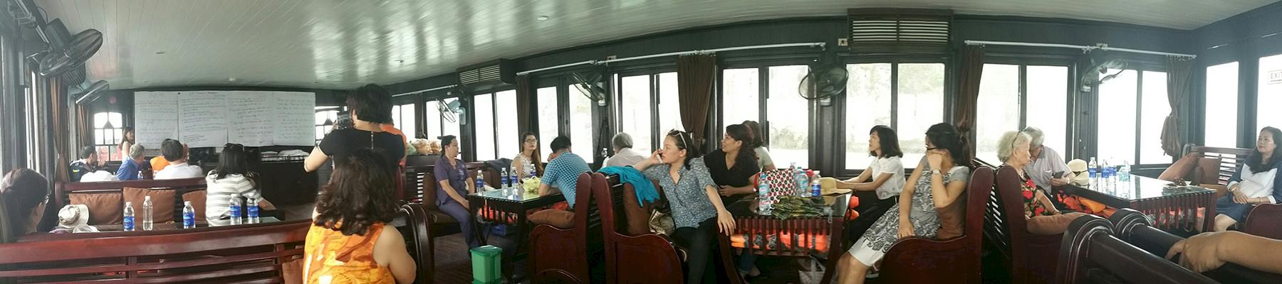 Master trainers explain action plans for 2017 during the second day of a CSR workshop which took place whilst sailing on Ha Long bay