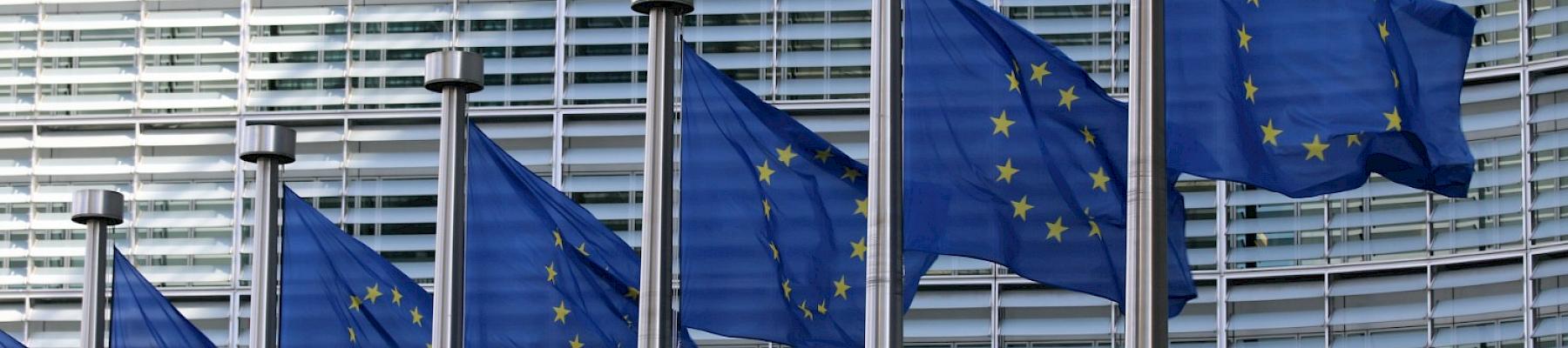 EU flags at a European Commission building. Image by Guillaume Périgois / unsplash