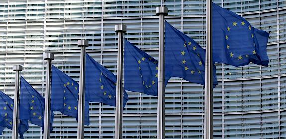 EU flags at a European Commission building. Image by Guillaume Périgois / unsplash