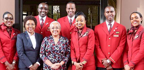 First Lady of Kenya Margaret Kenyatta with Kenya airways staff at the workshop © Kenya Airways
