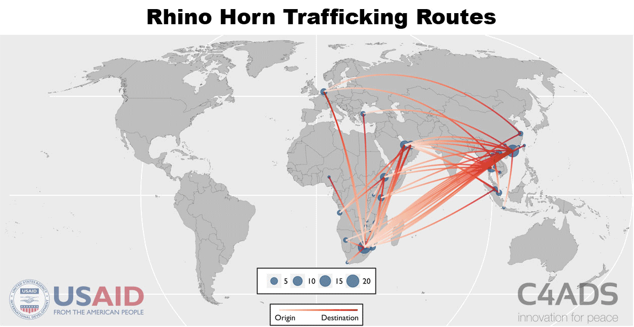 A representation of known smuggling routes by air for various wildlife commodities from 2009-2019 © ROUTES Partnership